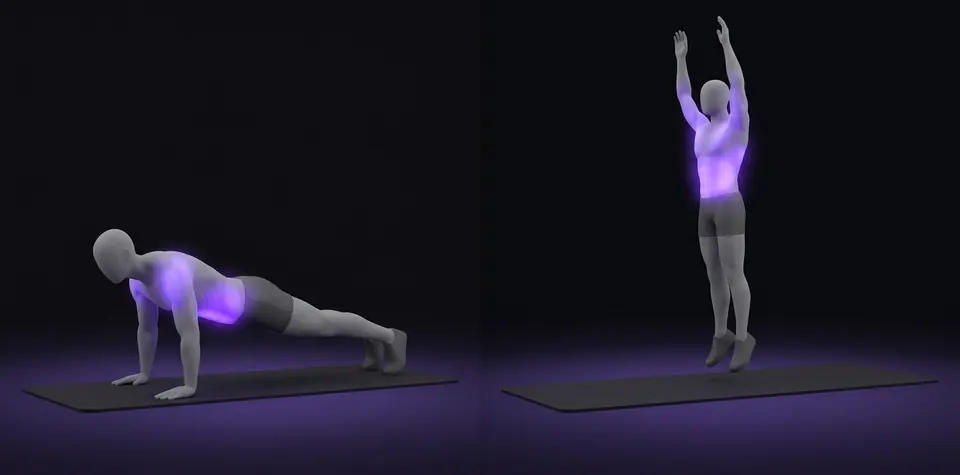 Burpees: posición inicial y final, ilustración de LifeOS