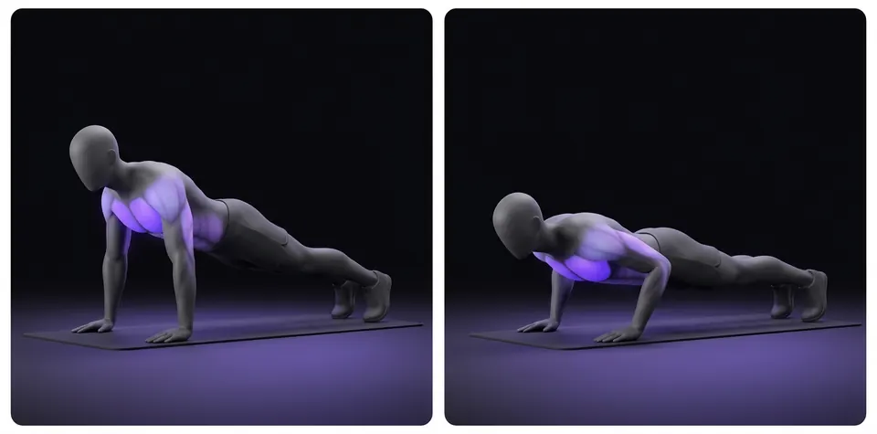 Flexiones: posición inicial y final, ilustración de LifeOS