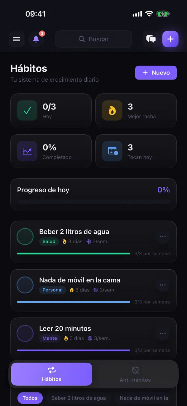 Lista de hábitos de LifeOS